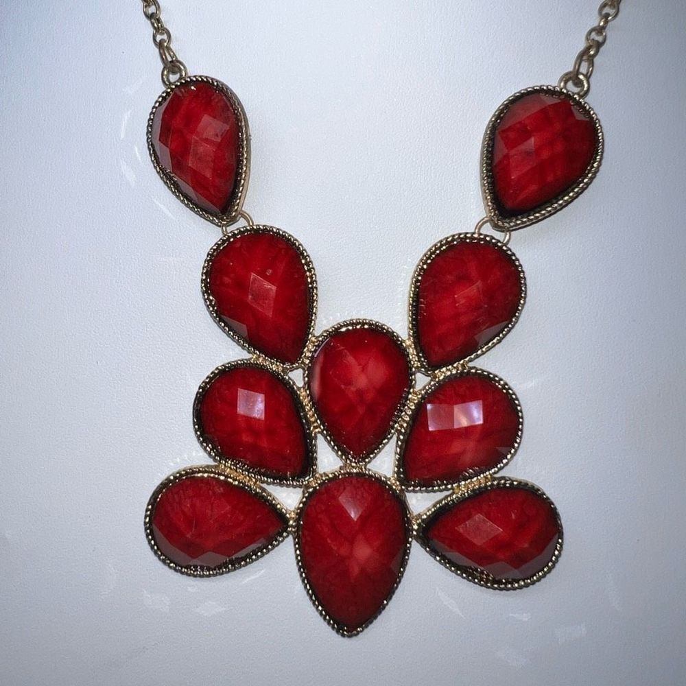 Vintage Red Faceted Plastic Statement Necklace - image 2
